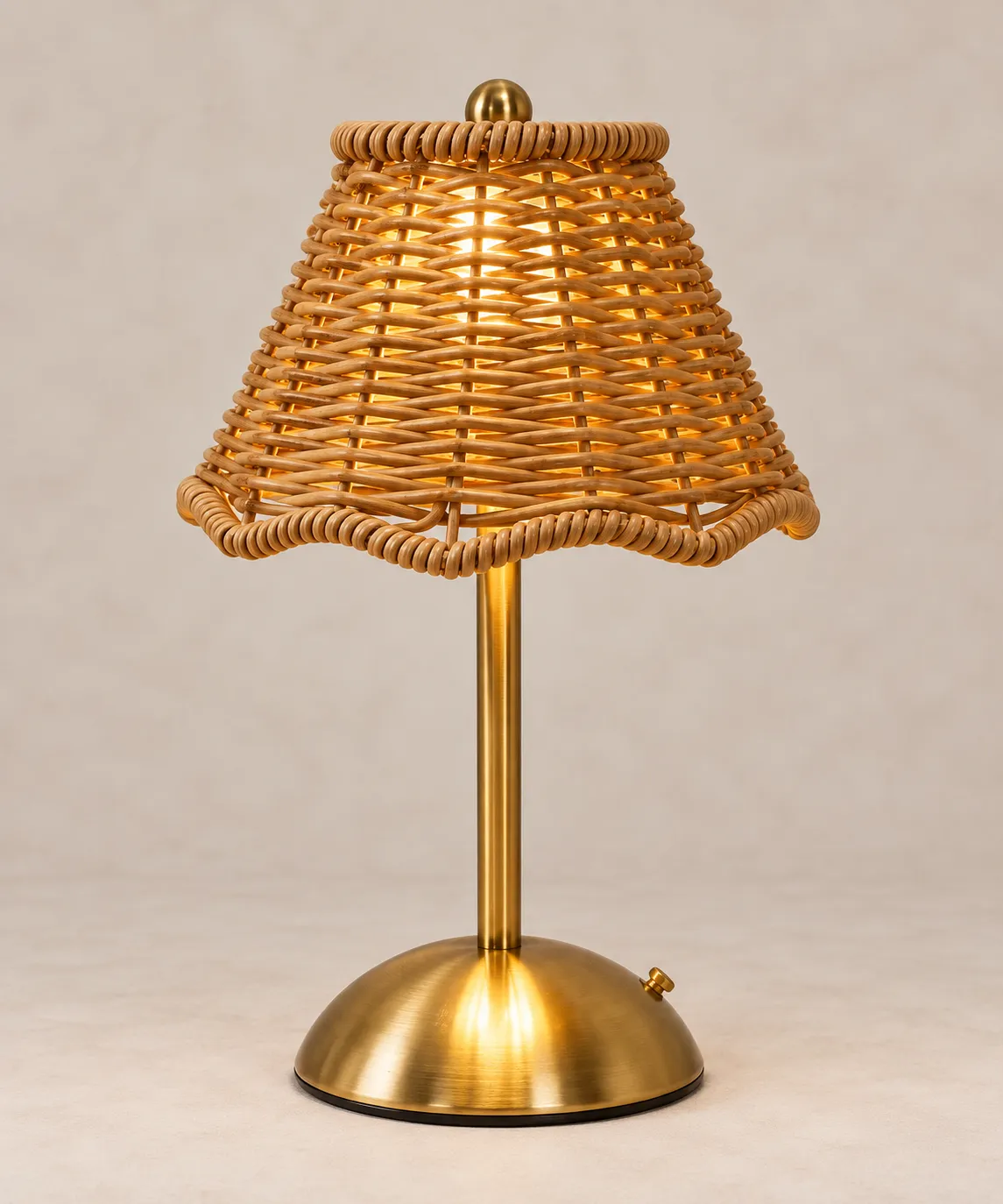 Wicker Lamp with Gold Base