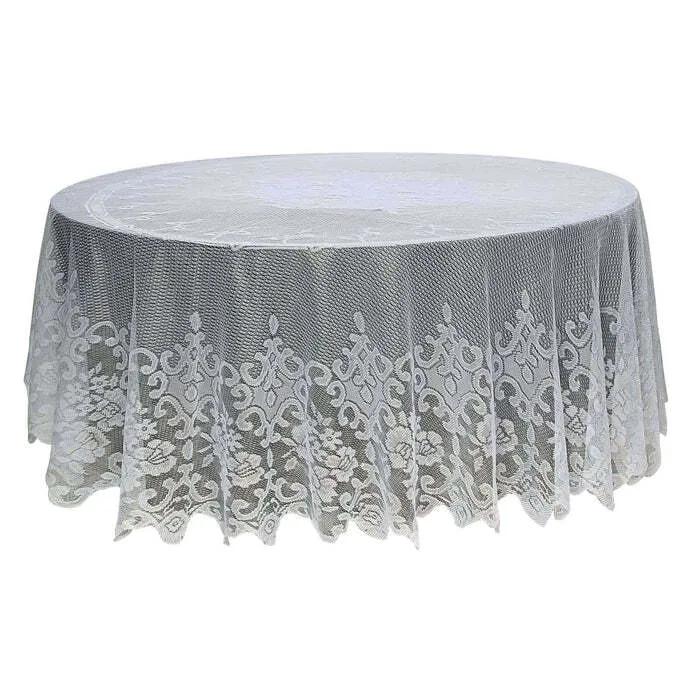 White Lace Round Tablecloth Overlay 120"