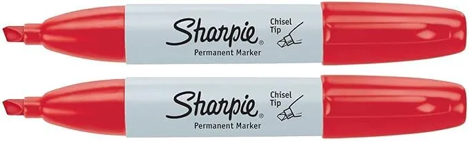 Sharpie Permanent Marker, Chisel Tip, Red, 2 Markers (LAS)