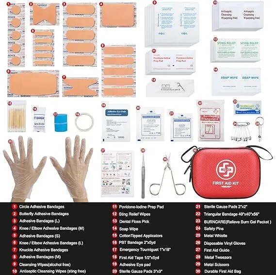 Mini First Aid Kit - 150 Piece Waterproof Hard Shell Medical Kit (Red) (NYC)