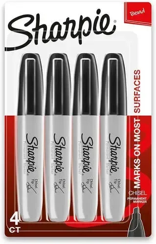 Sharpie Permanent Markers, Chisel Tip, Black, 4 Count (NASH)