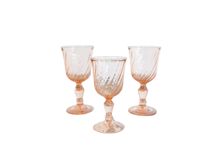 Vintage Swirl Glass Goblets, Pink 