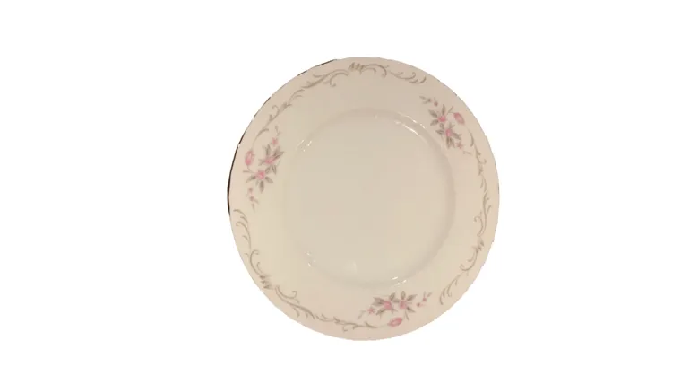 Pink Floral Plate with Silver Trim - Dinner