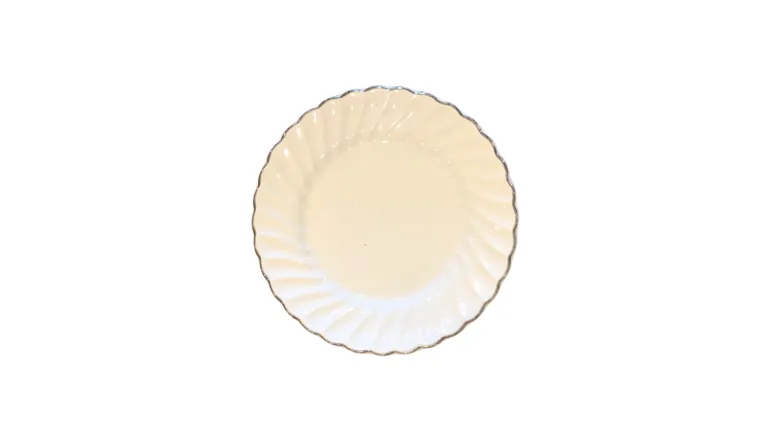 White Plate with Silver Trim and Swirled Edge - Dessert