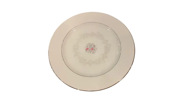 White Plate with Floral Center and Silver Trim - Dinner