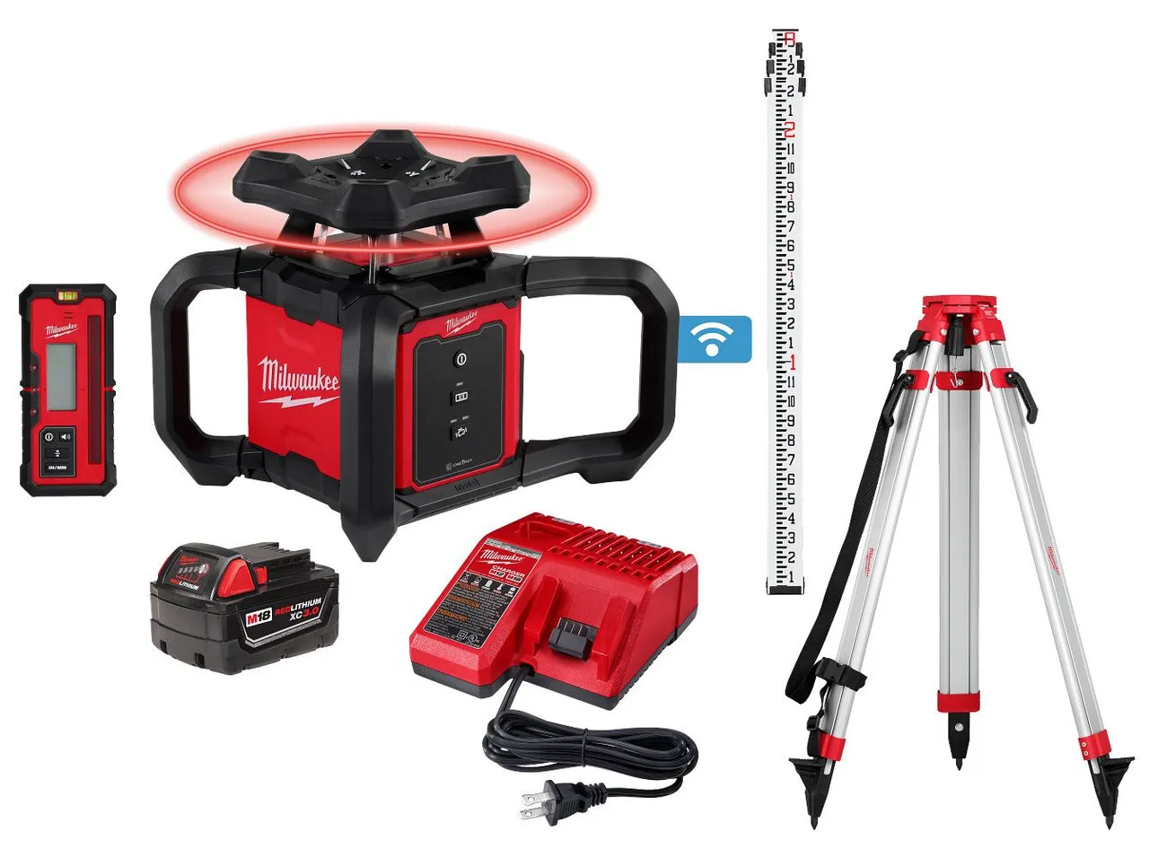 M18 Red Exterior Rotary Laser Level Kit 