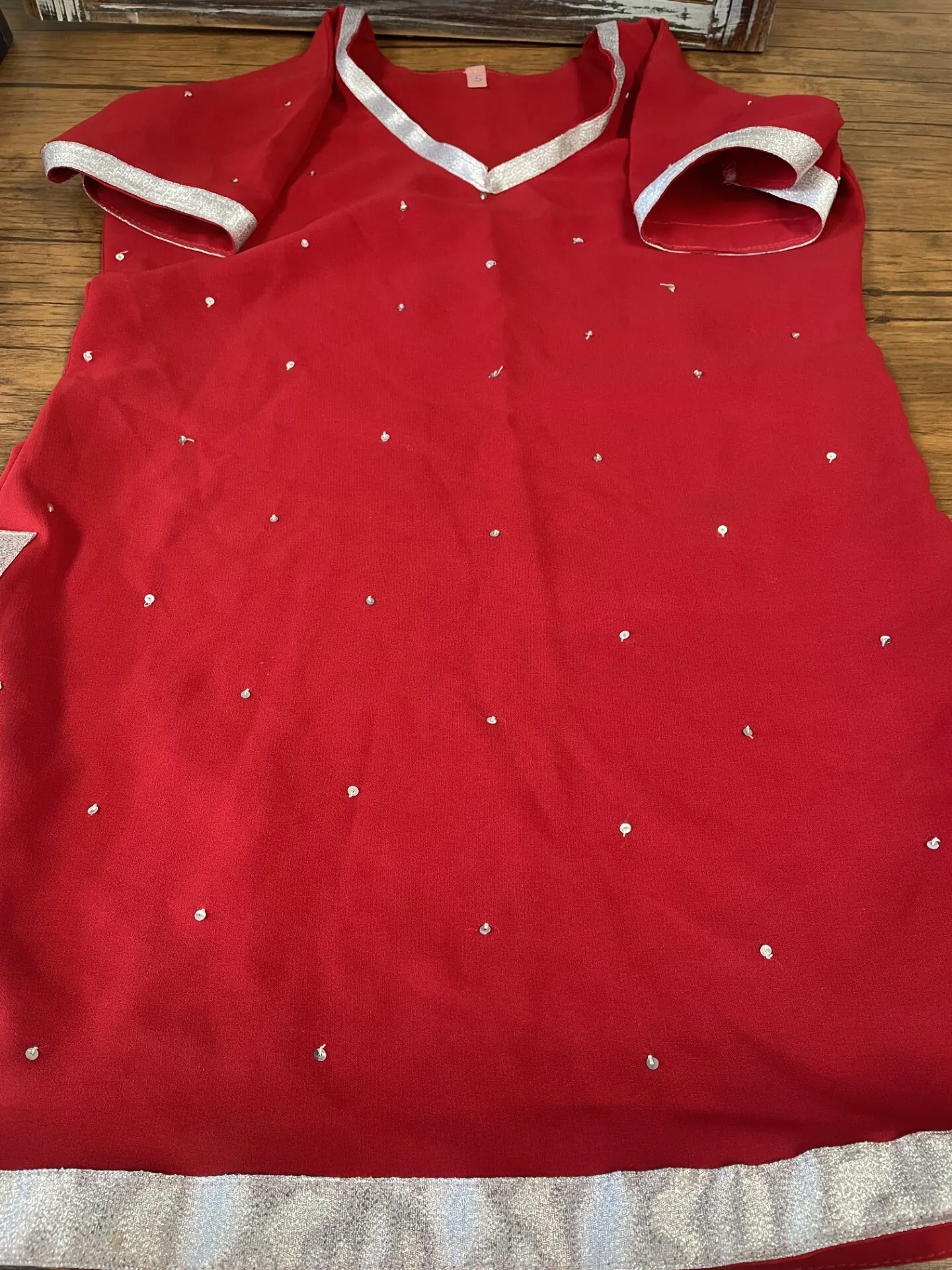 Red and Silver Sequined Top