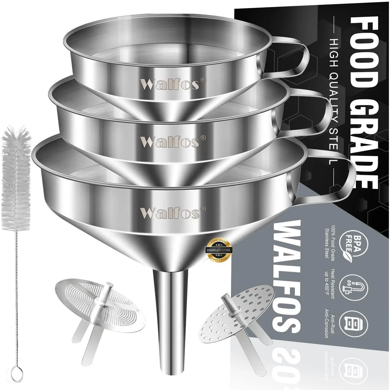 walfos stainless steel funnels