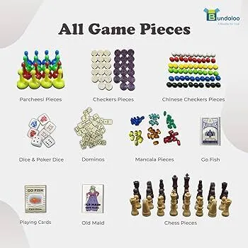 Wooden Class, Checkers, Dominos, Cards