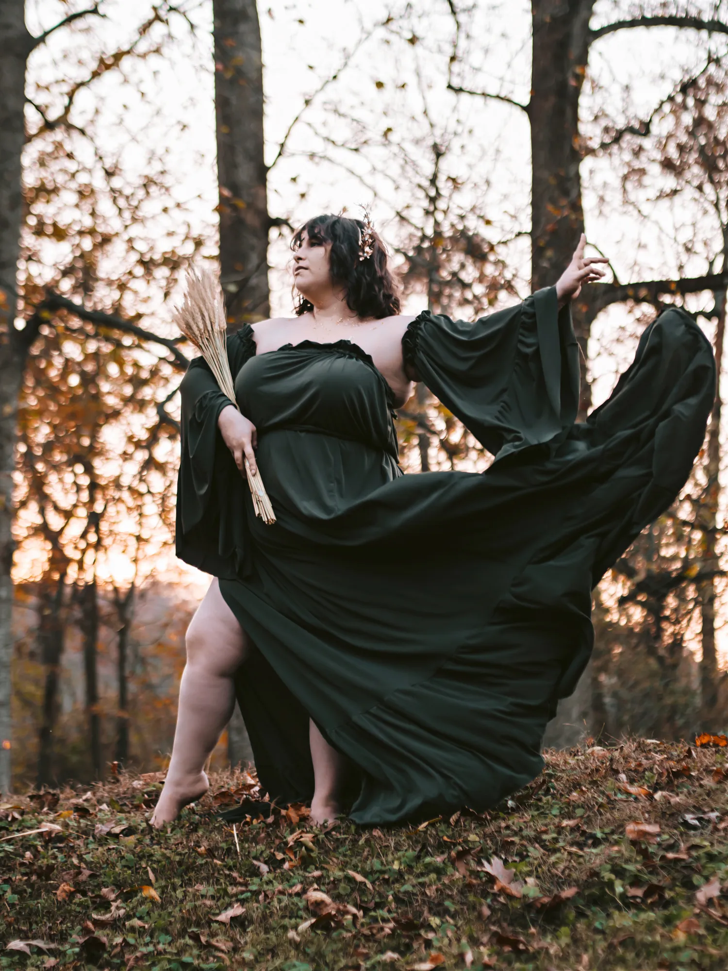 GREEN 2 PCs FALL DRESS