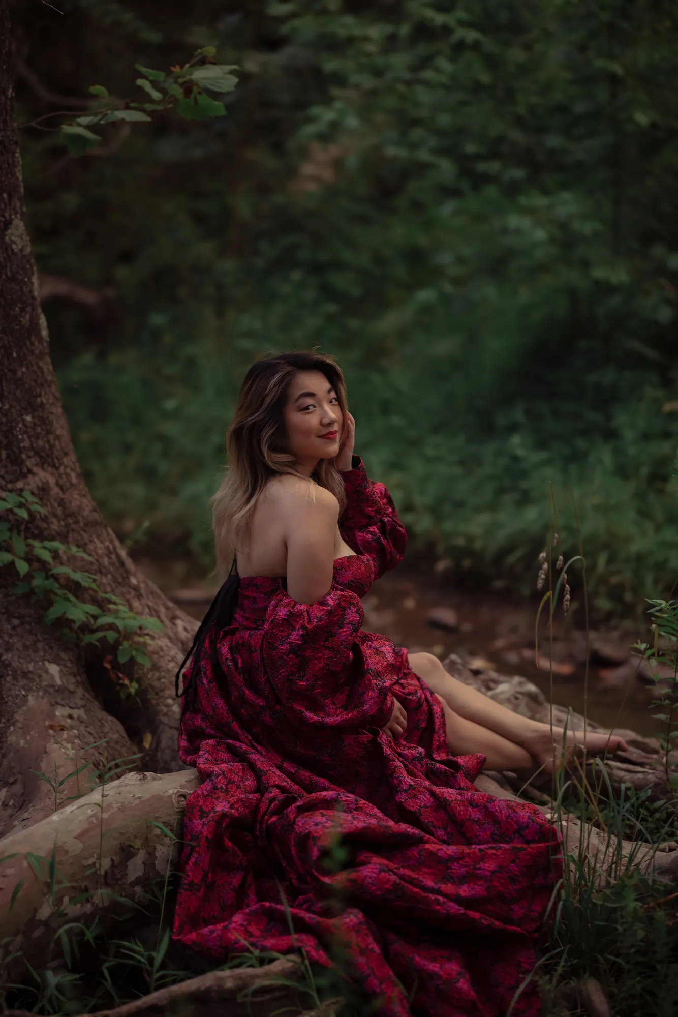 RED FLORAL STRAPLESS