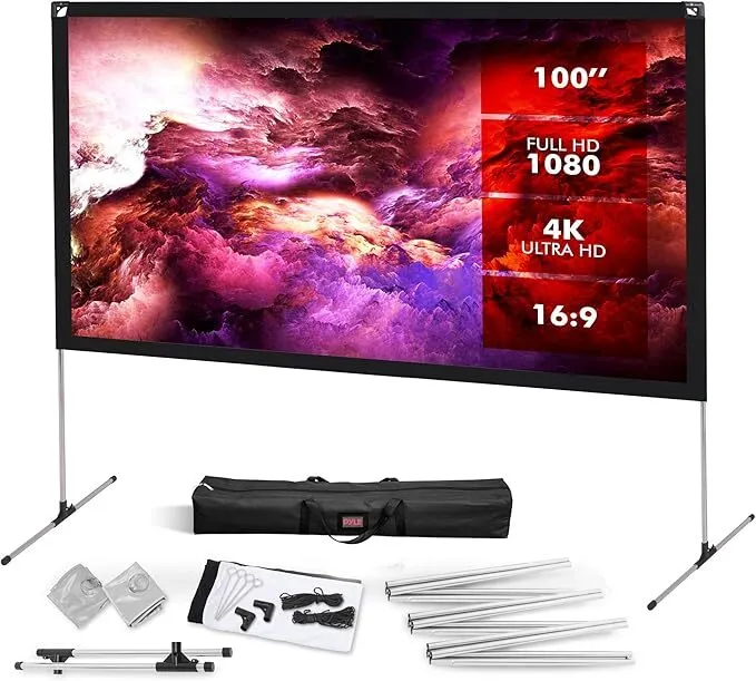Projector Screen with Stand - 100" 16:9 HD 4K Portable Lightweight Freestanding Foldable Indoor Outdoor