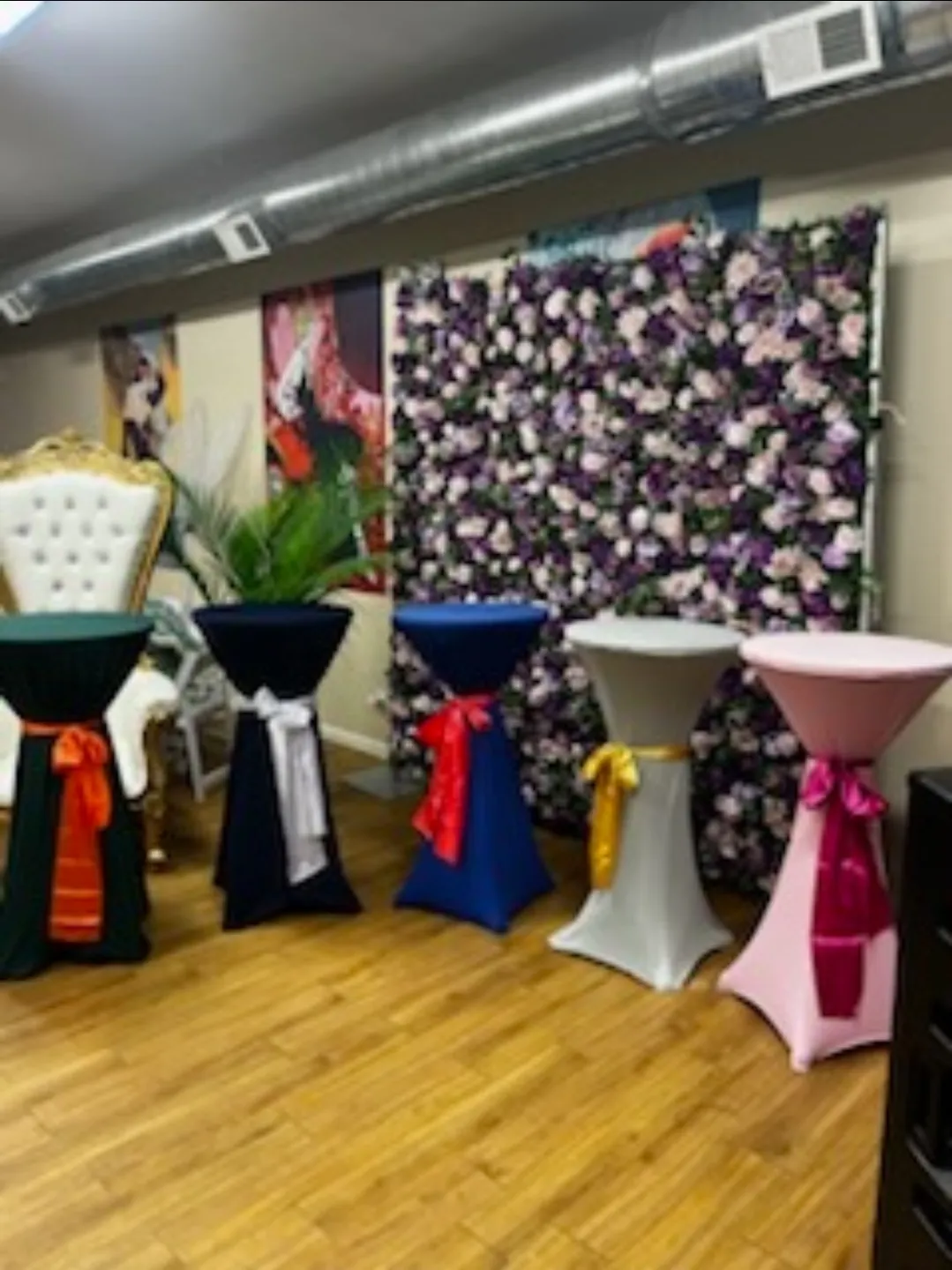 Cocktail tables with spandex covers