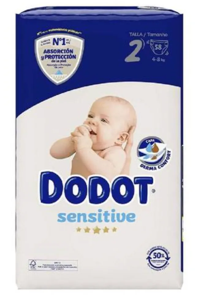 NEW pack of Dodot sensitive nappies, size 2 (4-8kg), 58 units