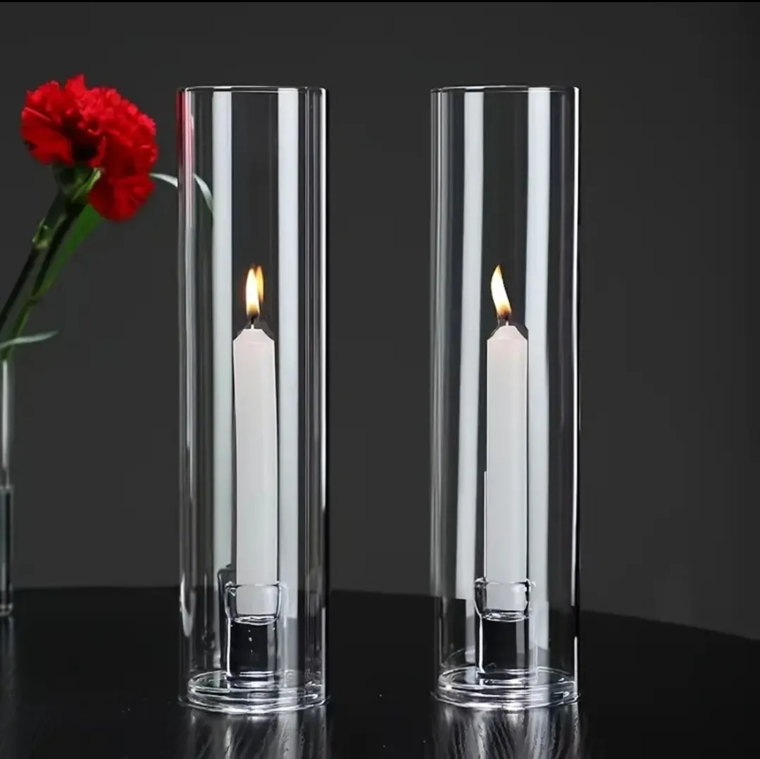 Glass Candle holder with Glass Hurricane Shade 