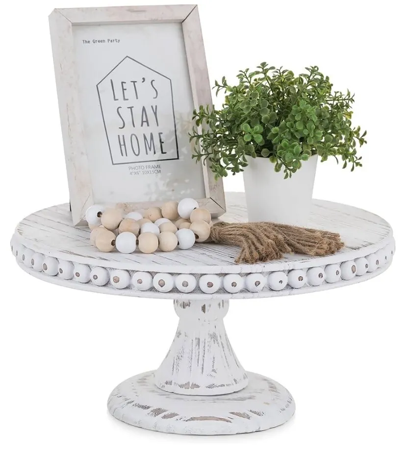 Wood Cake Stand With Beaded Edge