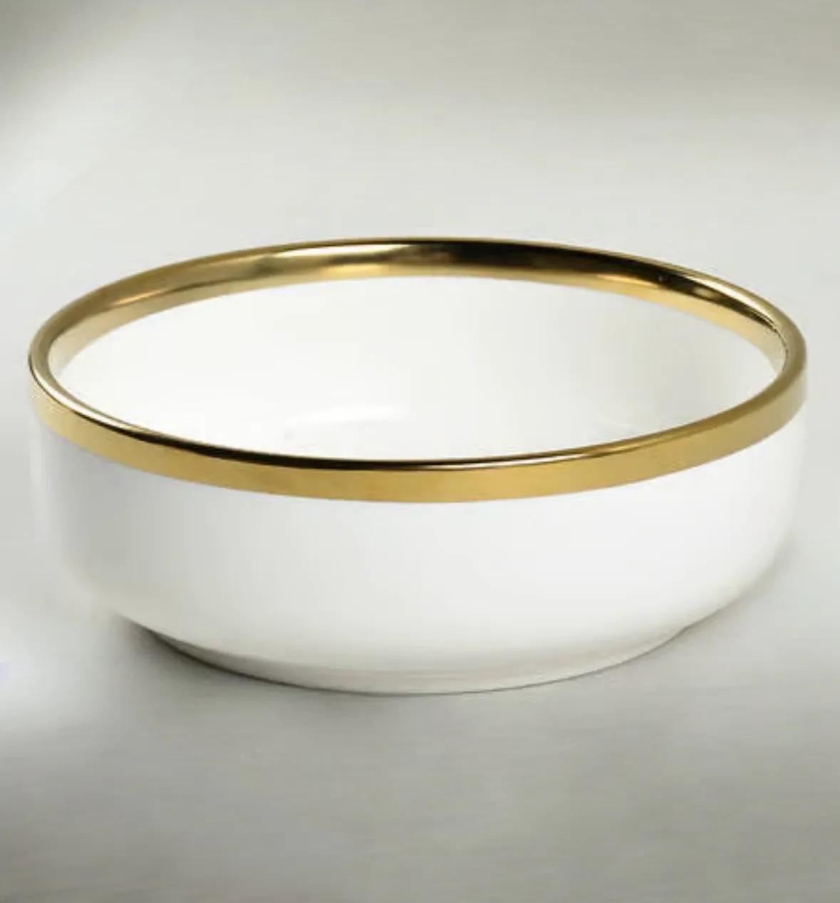 White and Gold Ceramic Serving Bowl