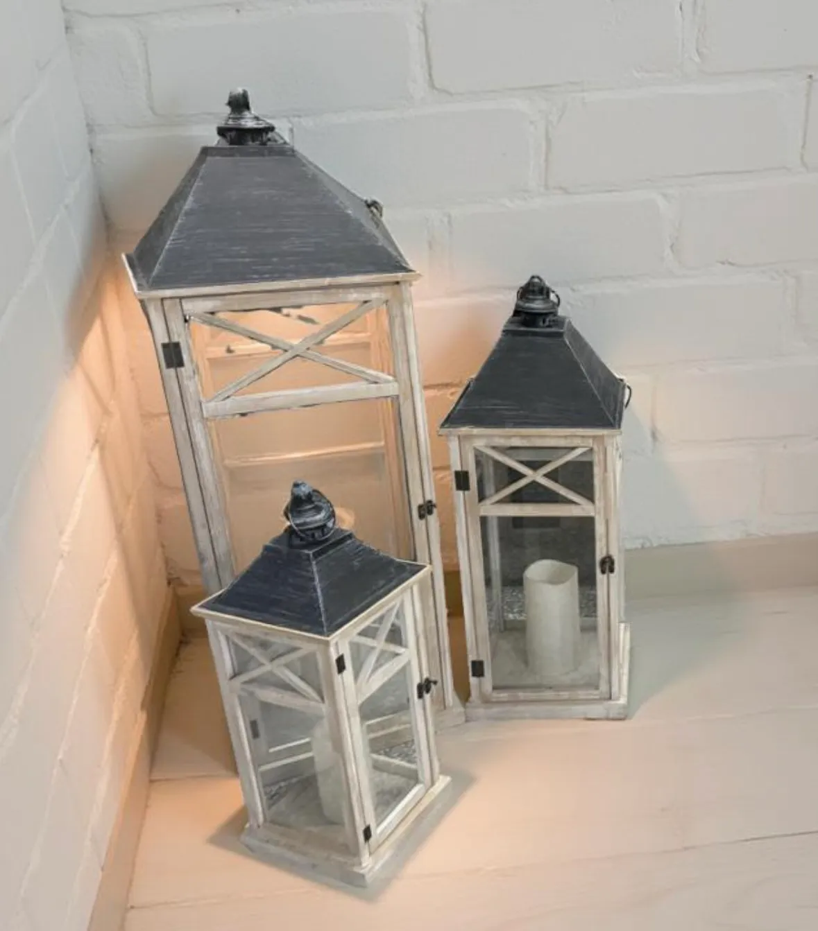 White Weathered Wood Lanterns, 21"