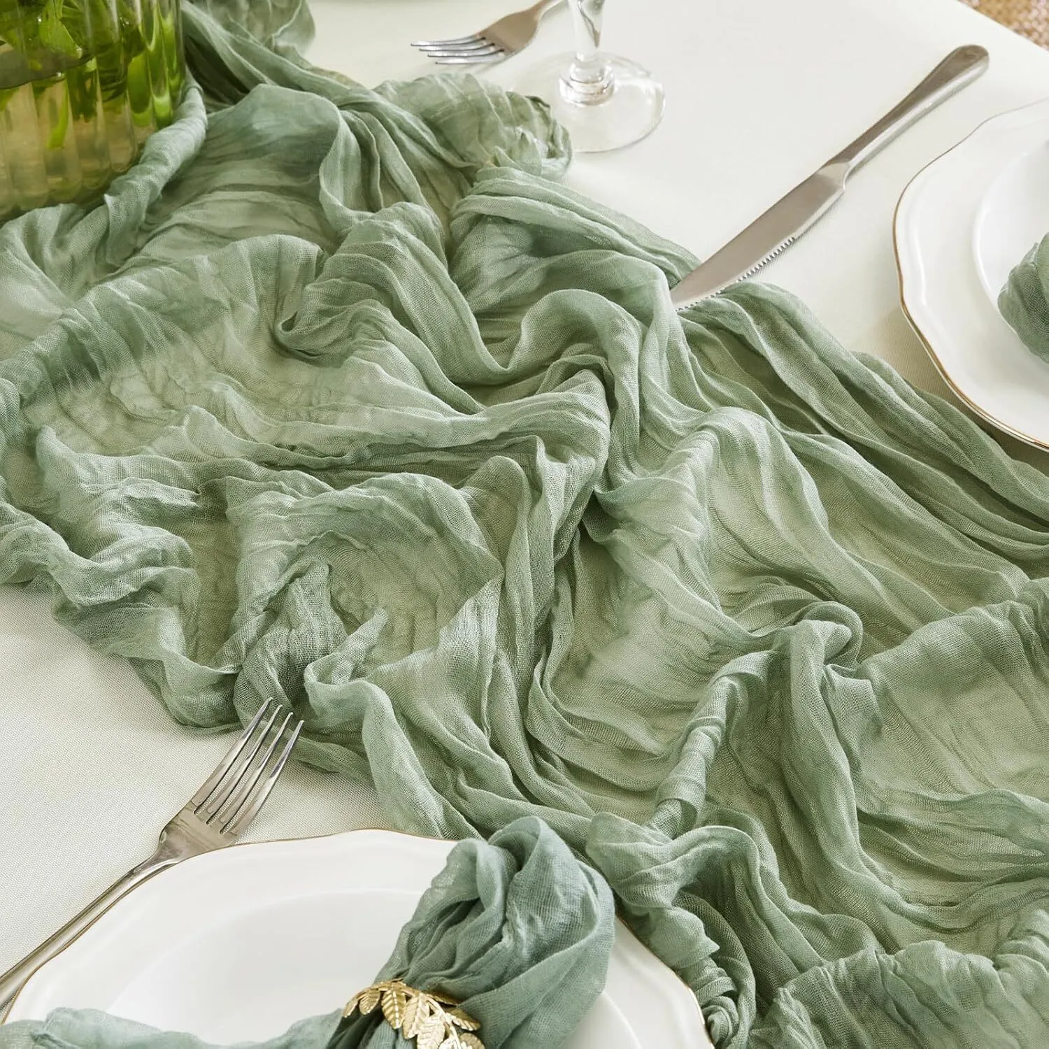 Sage Green Cheesecloth Table Runner
