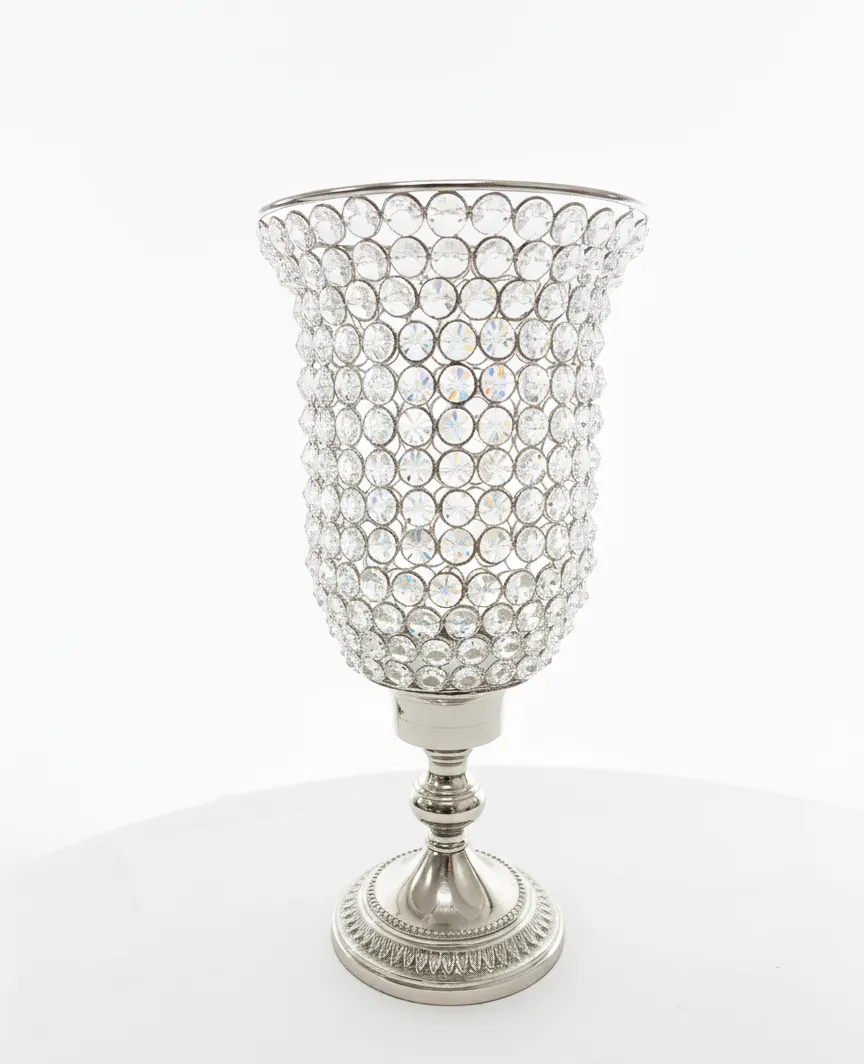 Crystal Studded Silver Pedestal Vase
