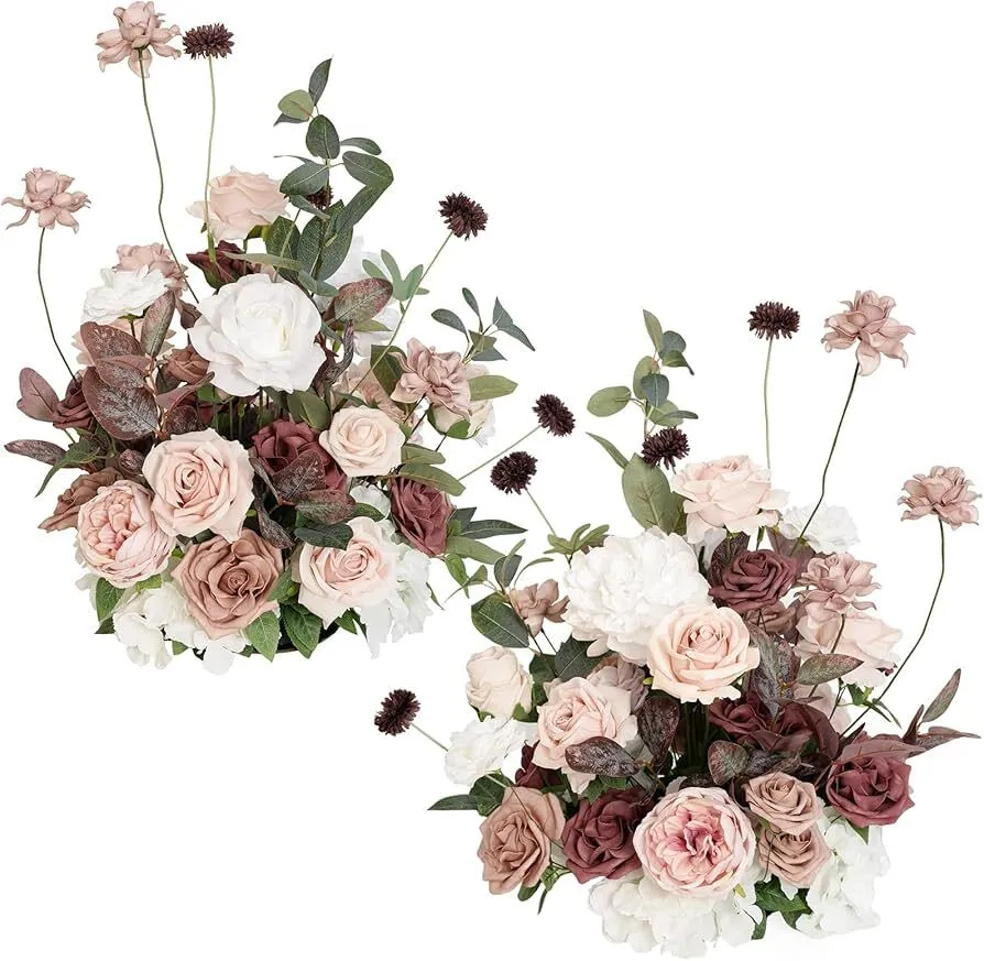 set of two Ling's Moment dusty rose and mauve free standing flowers