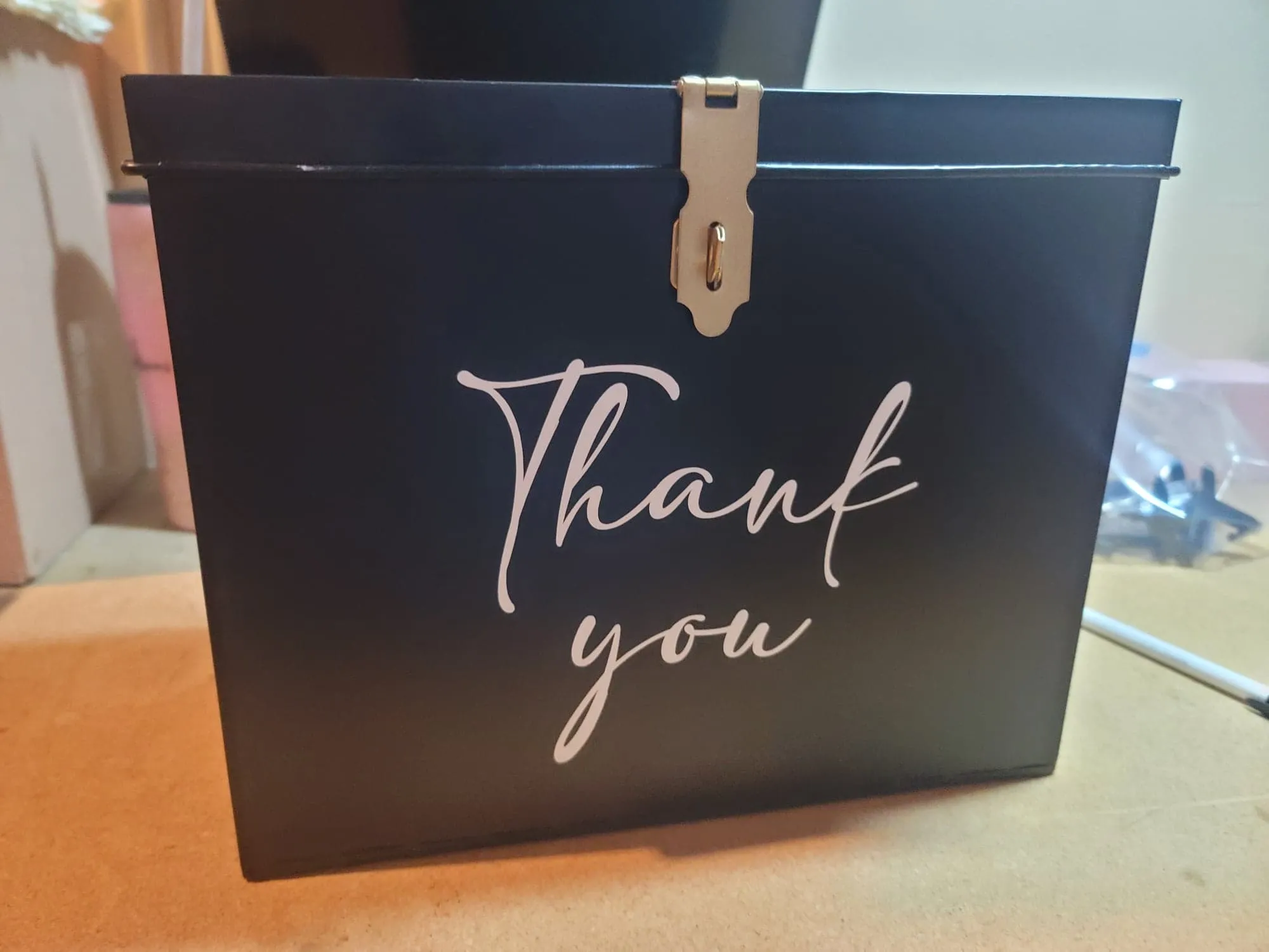 CARD BOX: black with gold latch "Thank you" [black+white collection]