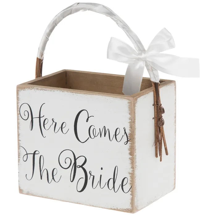 FLOWER GIRL: here comes the bride wood box basket