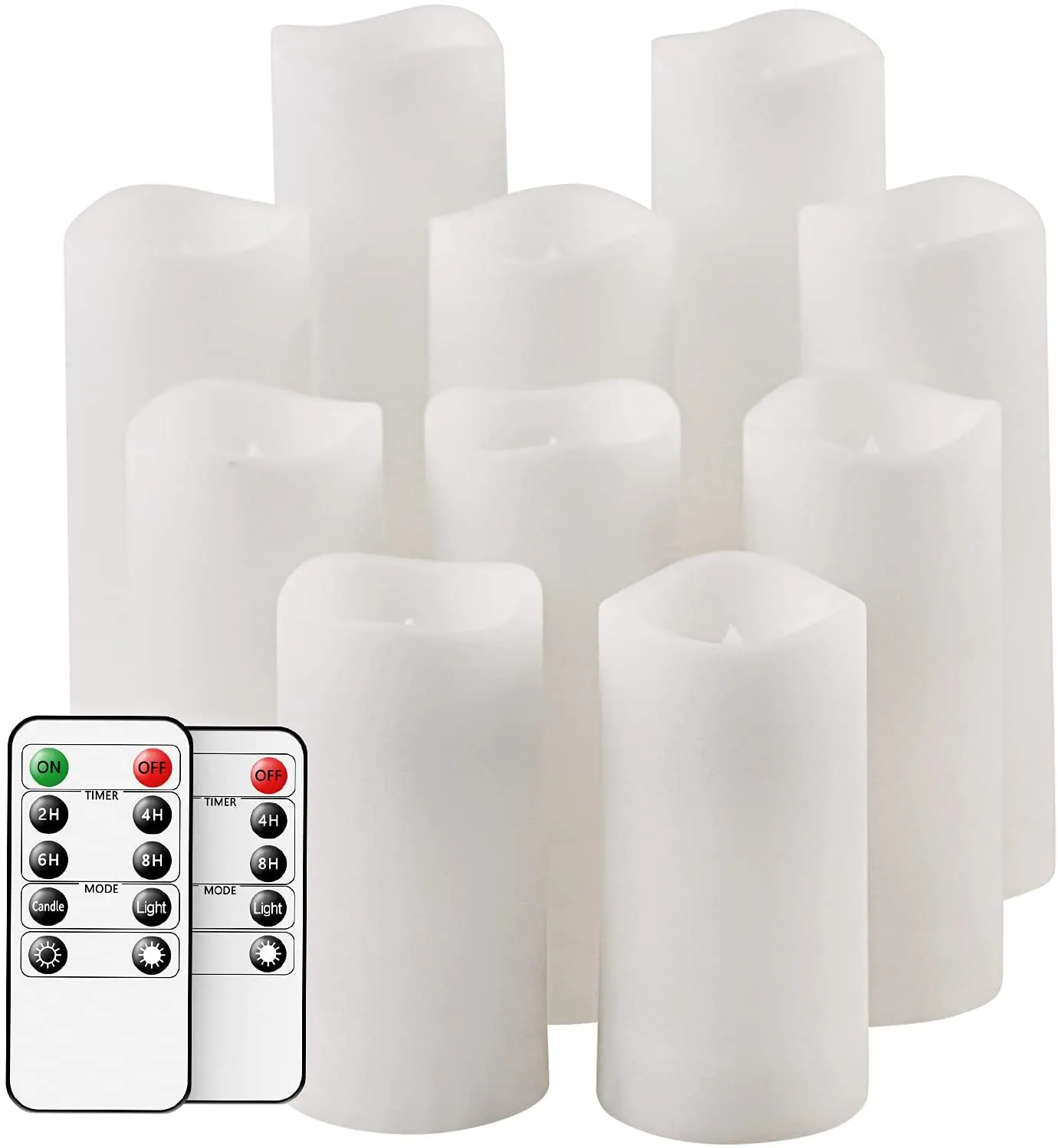 LED: WHITE FLAMELESS PILLARS CANDLES set of 10. [black+white collection]