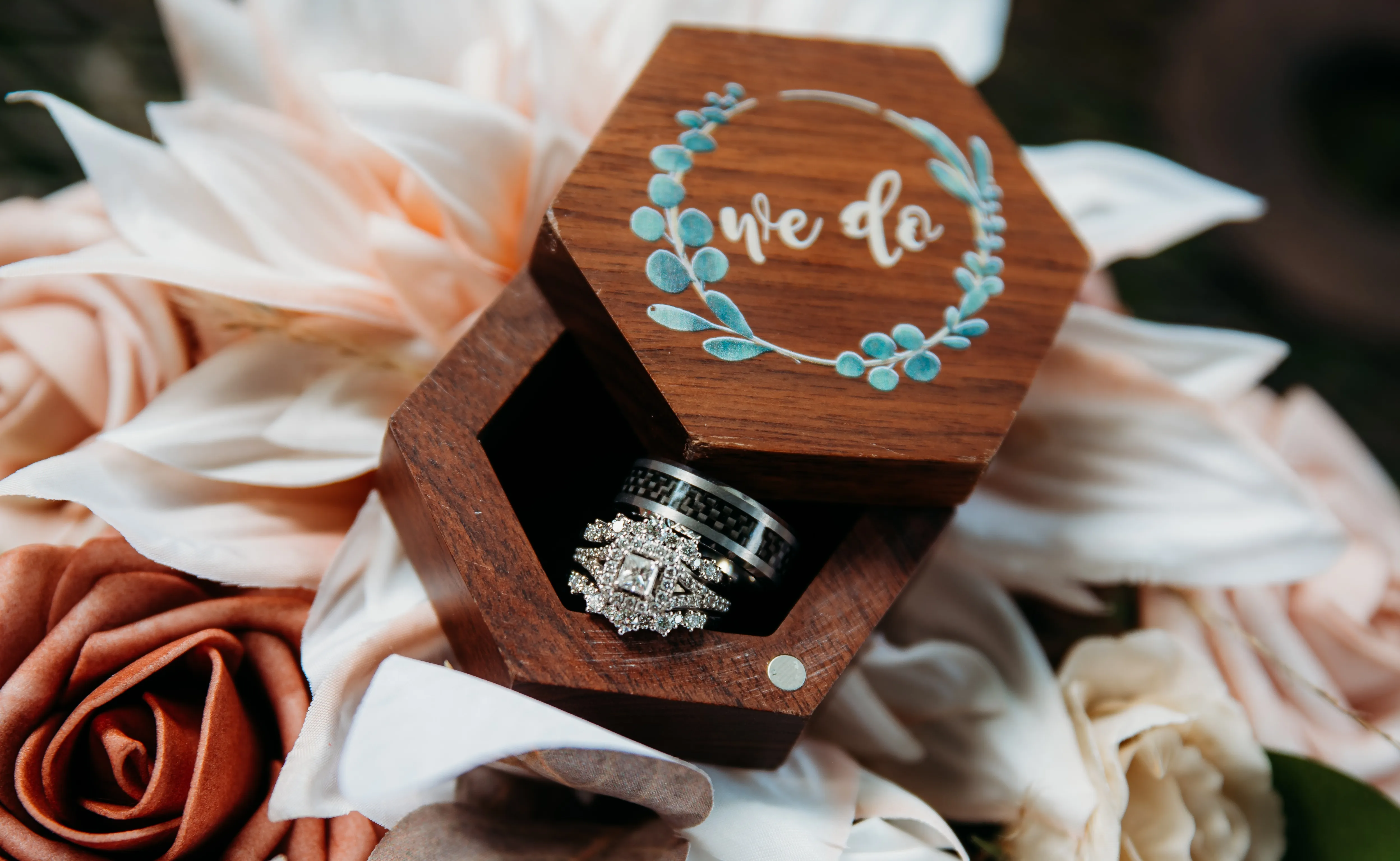 RING BEARER: hexagon slide open ring box "we do"