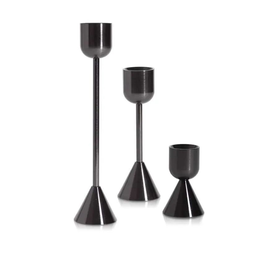TABLESCAPE: Reversible black modern taper holders cup/triangle [black+white collection}