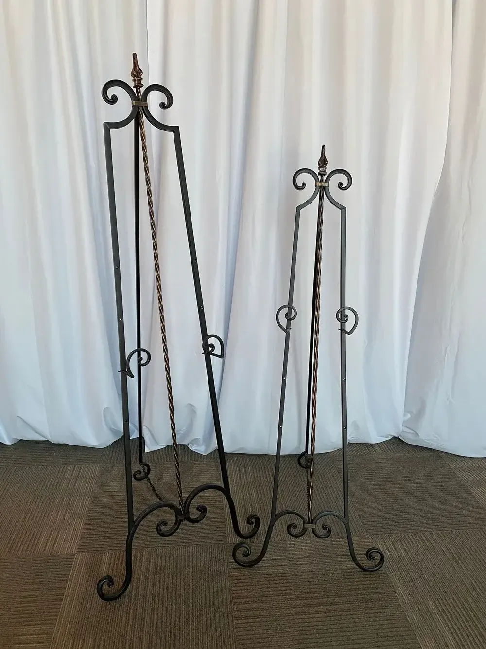 EASEL: Black metal ornate floor easel, CHOOSE SIZE