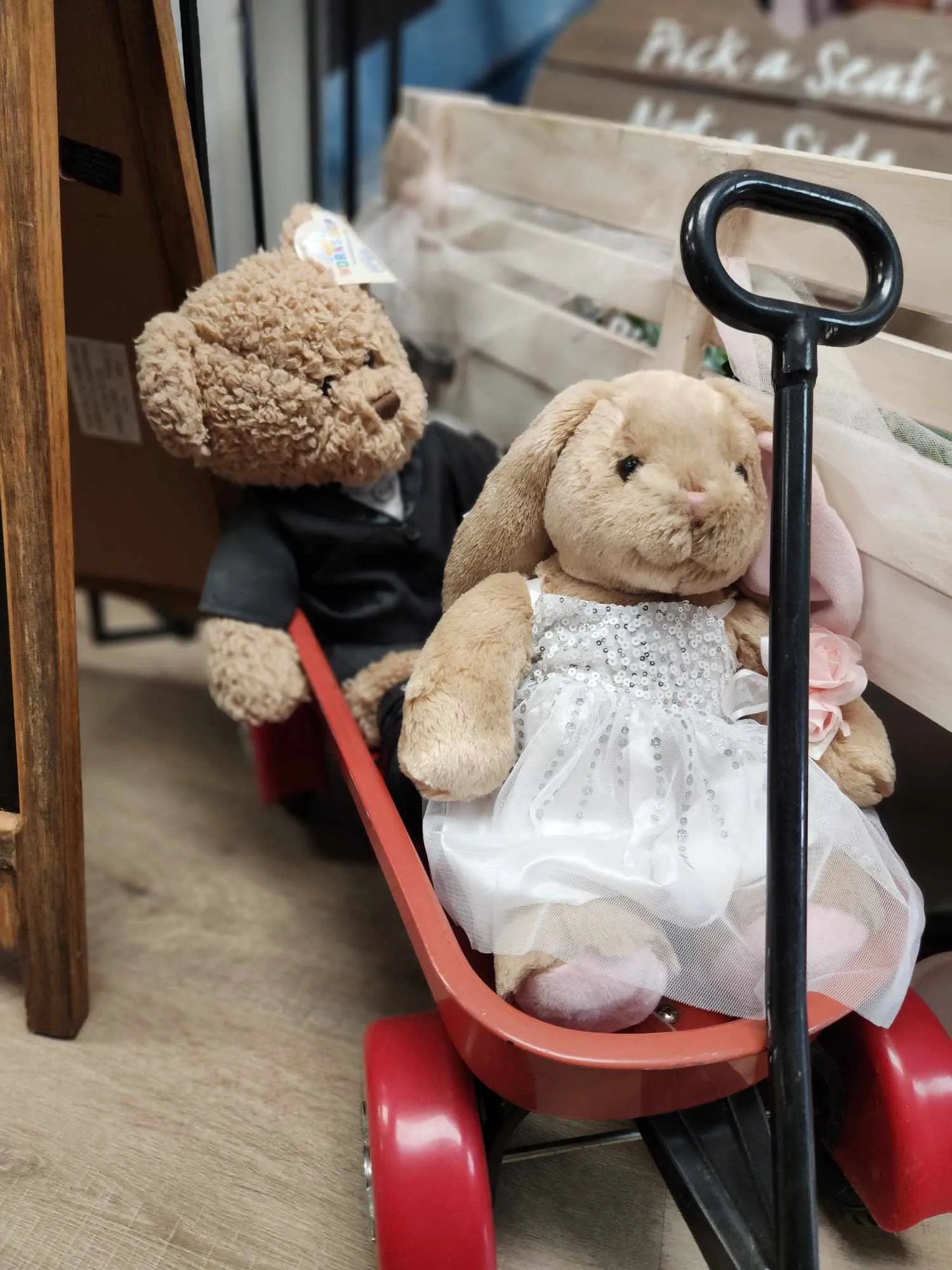 WAGON FRIENDS: Bulid A Bear BRIDE + GROOM bears to ride with in wagons. (set of 2)
