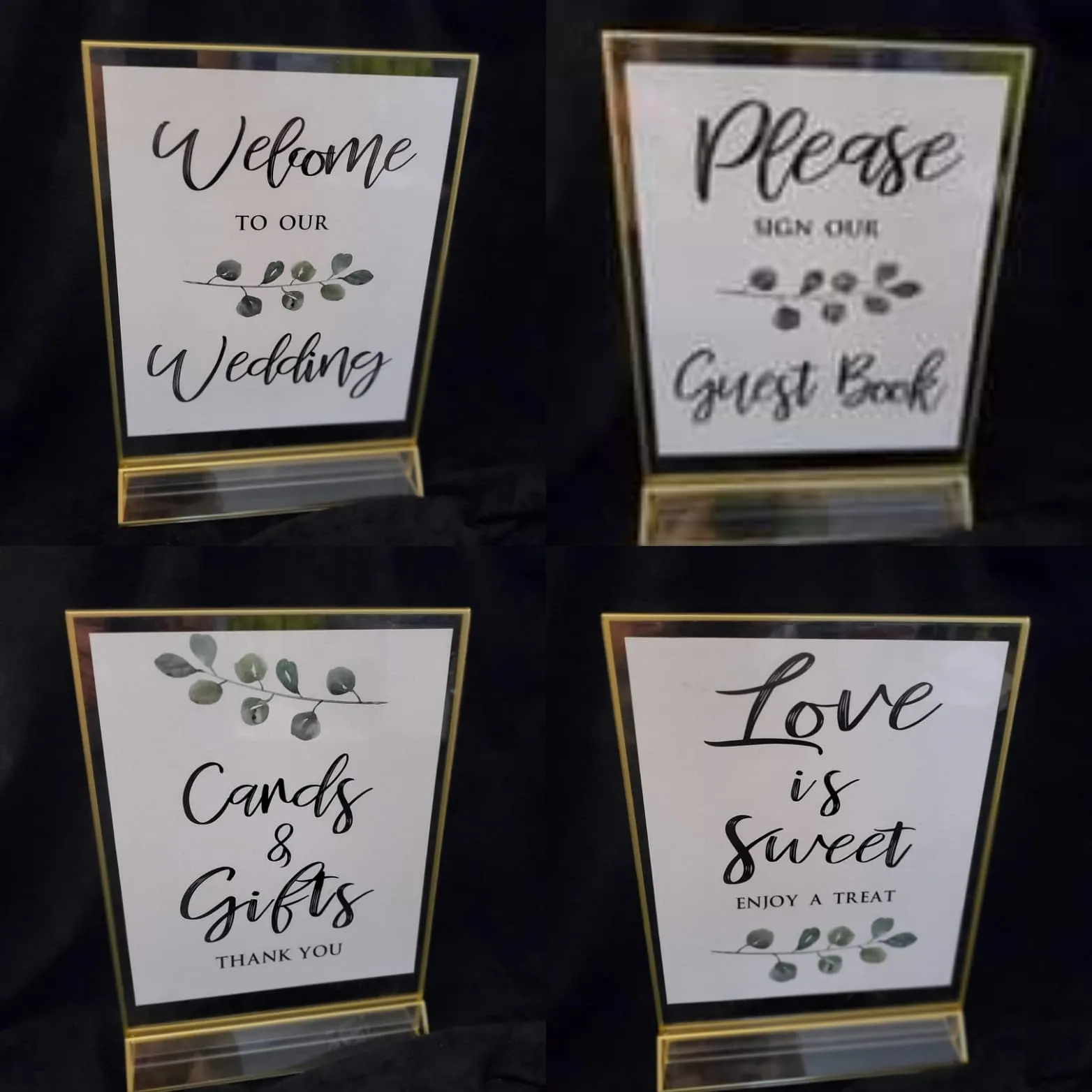 SIGN BUNDLE: eucalyptus theme gold edge acrylic, welcome, SET OF 4