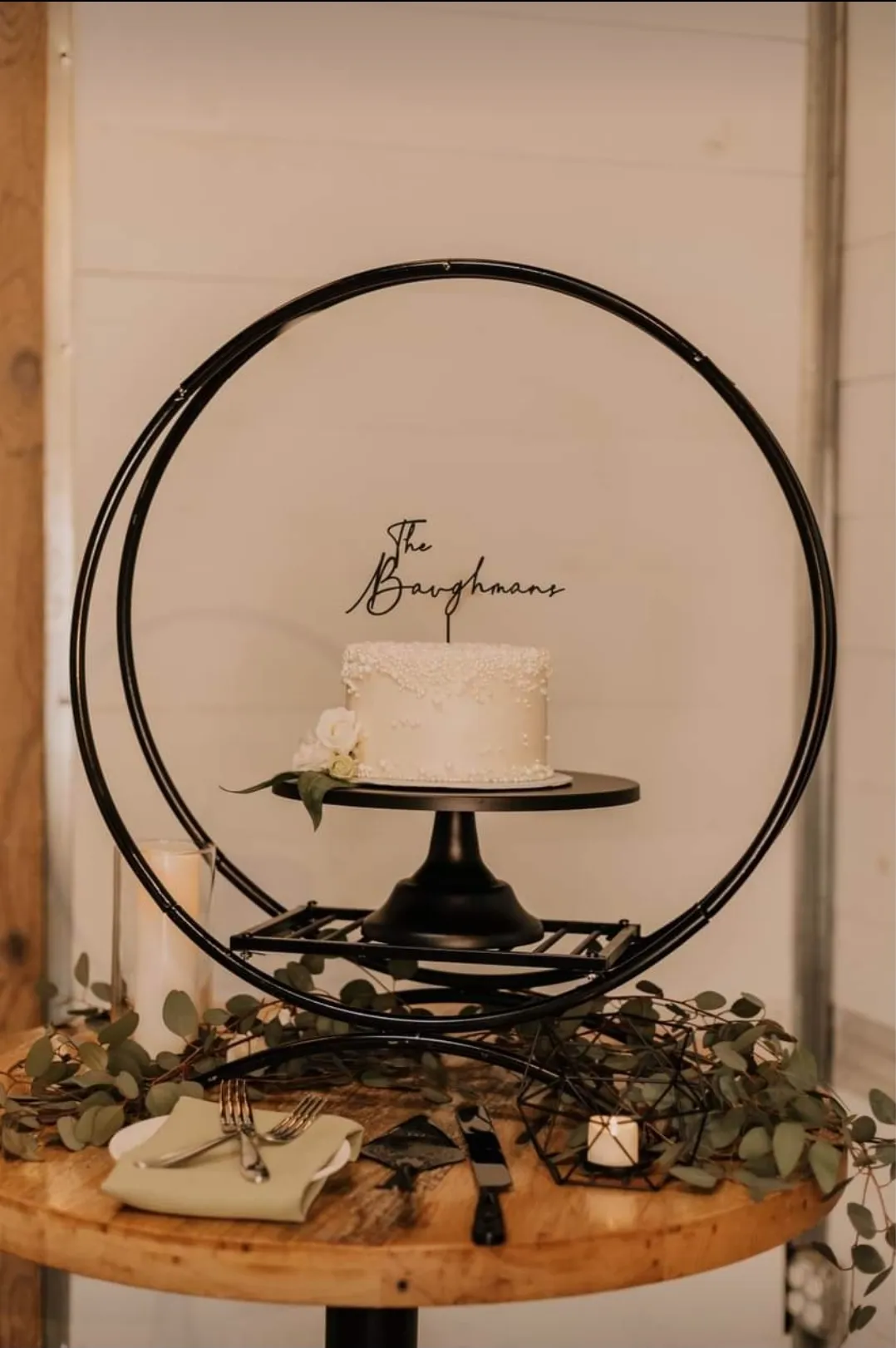 CAKE STAND: black hoop 23". [Black+white collection]