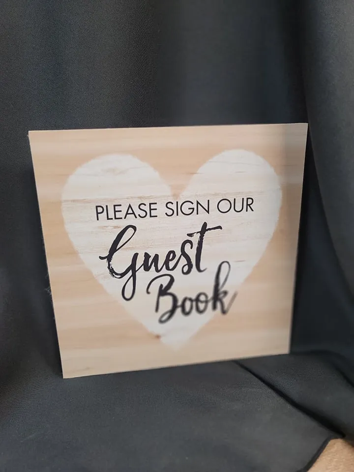 SIGN: two tone heart please sign our guest book 