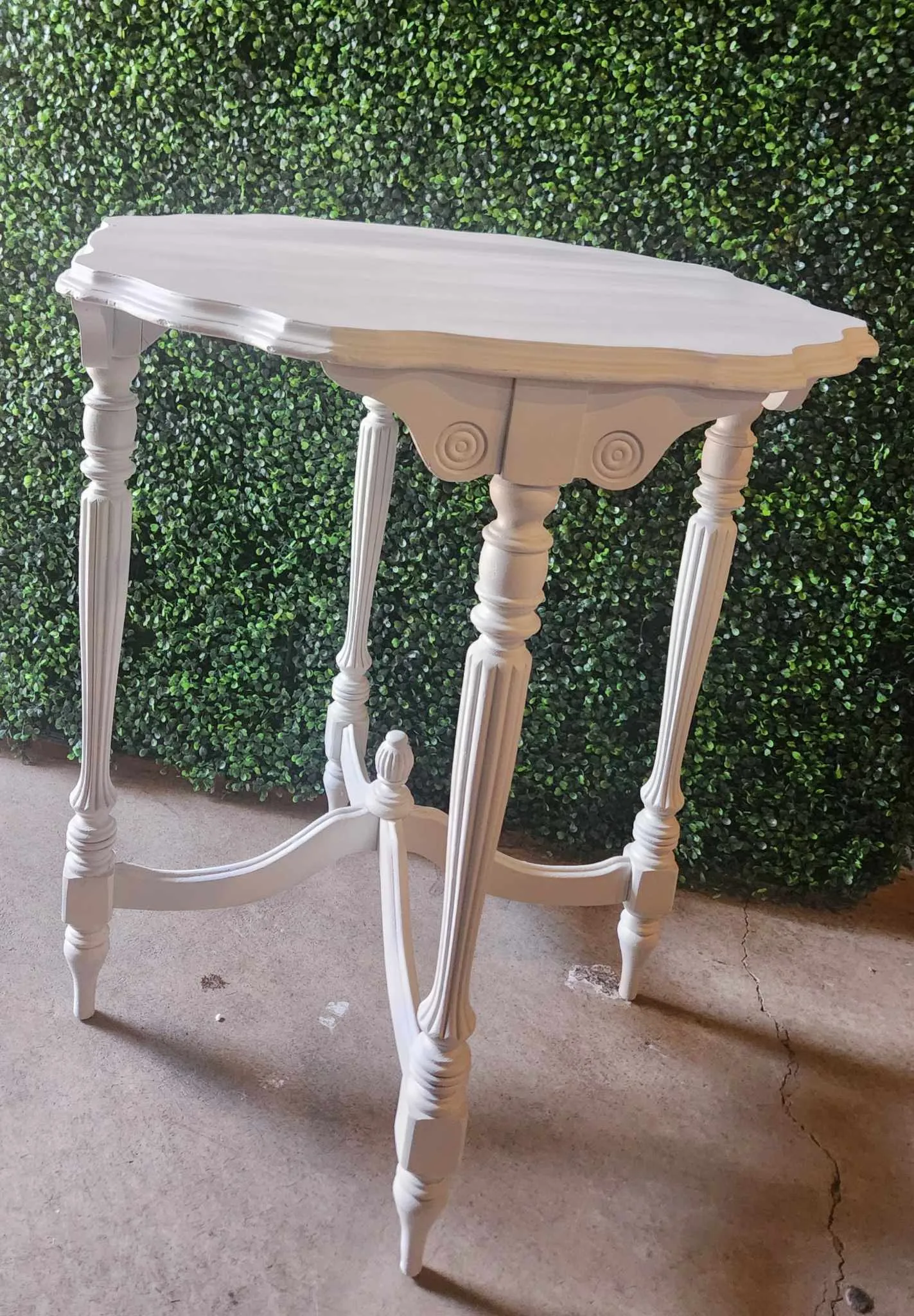SIDE TABLE: White ornate octagon shape table