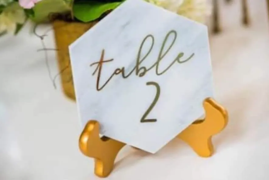 TABLE NUMBERS: hexagon tile gold easels 1-30