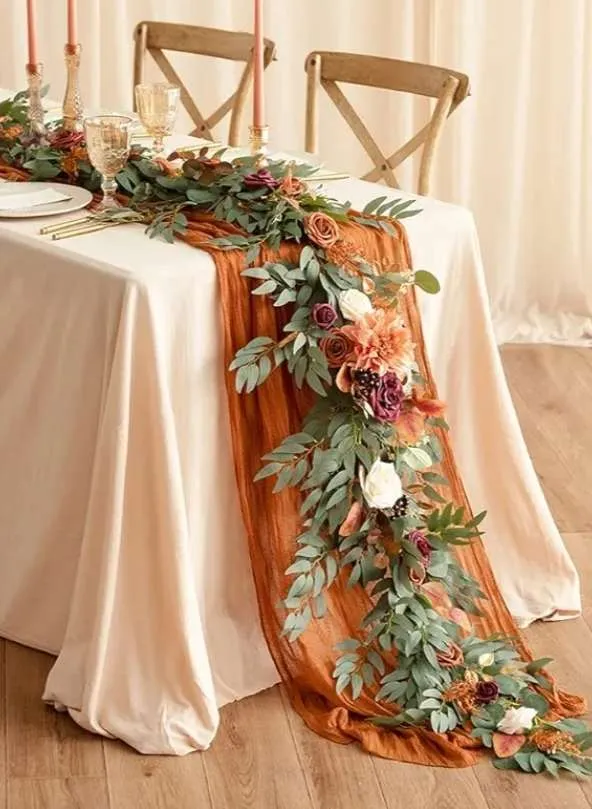 FLORALS: 6' TERRA COTTA Floral table runner swag. 