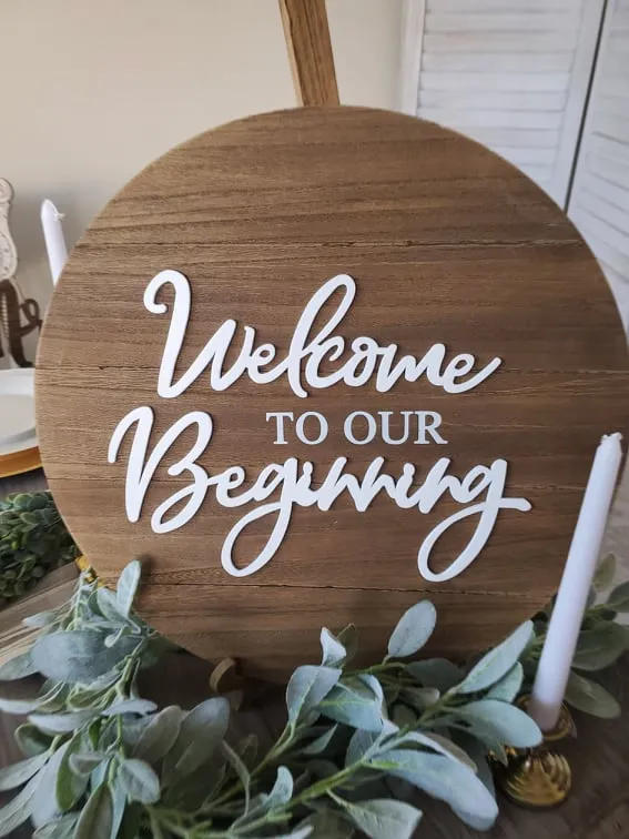 SIGN: welcome to our beginning round with matching easel