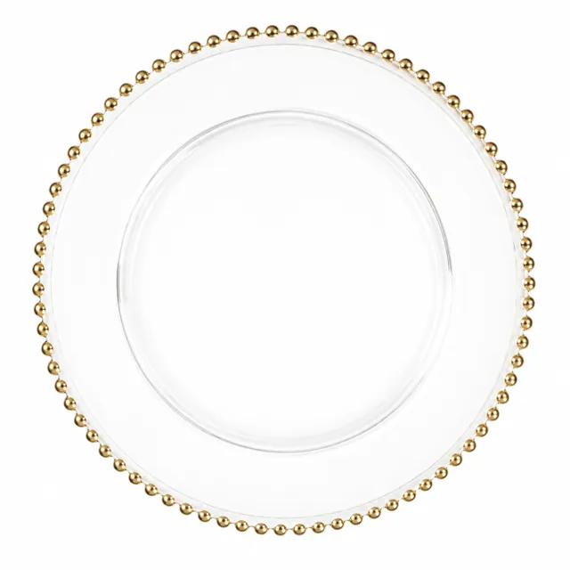 Clear Glass Charger with Gold Beaded Rim