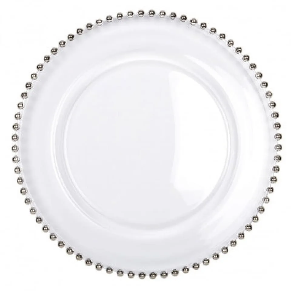 Clear Glass Charger with Silver Beaded Rim