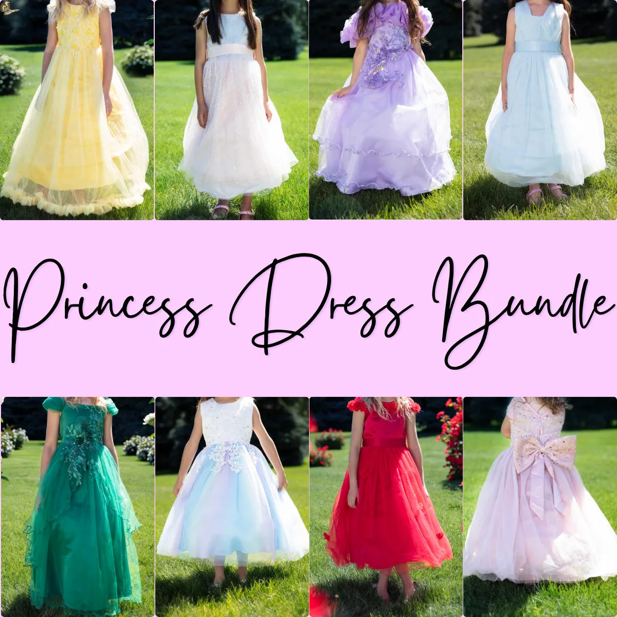 Royal Princess Dress Bundle (8 Dresses + 8 Tiaras + 8 Petticoats)