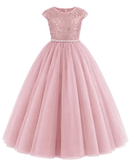 Dusty Pink Sequin Tulle Gown (Size 6-7 Years)
