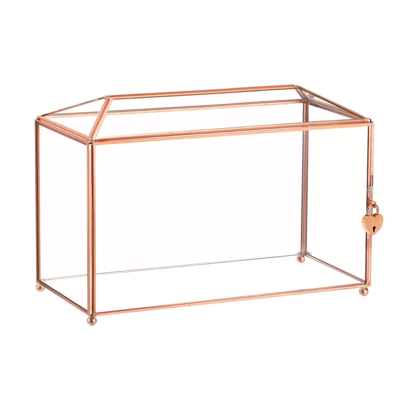 Glass Card Box Wedding Card Box with Lock - Rose Gold