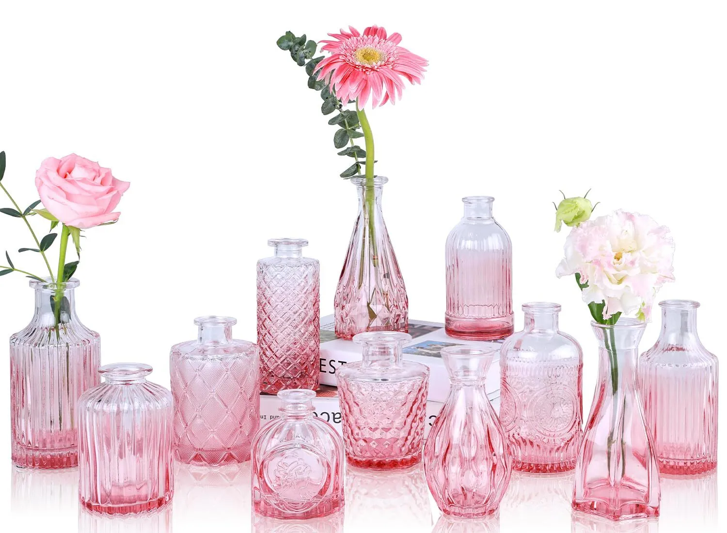 Pink Glass Vases (set of 12)