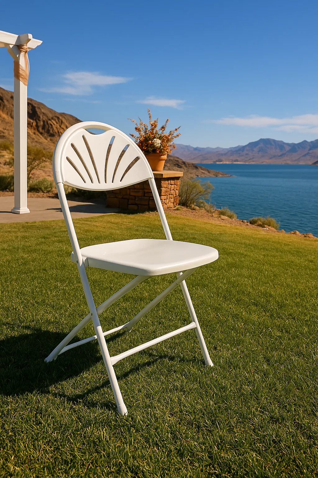 White Fan Back Premium Folding Chair
