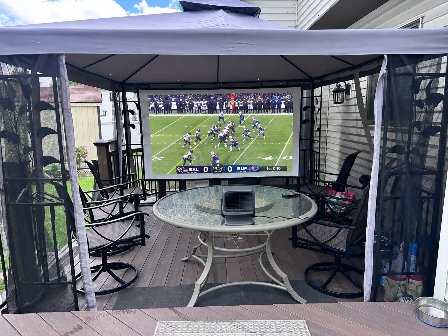 Game Day Party Watch | 20"x30" Tent, Tables, Chairs, Screen, and Theatre Projector