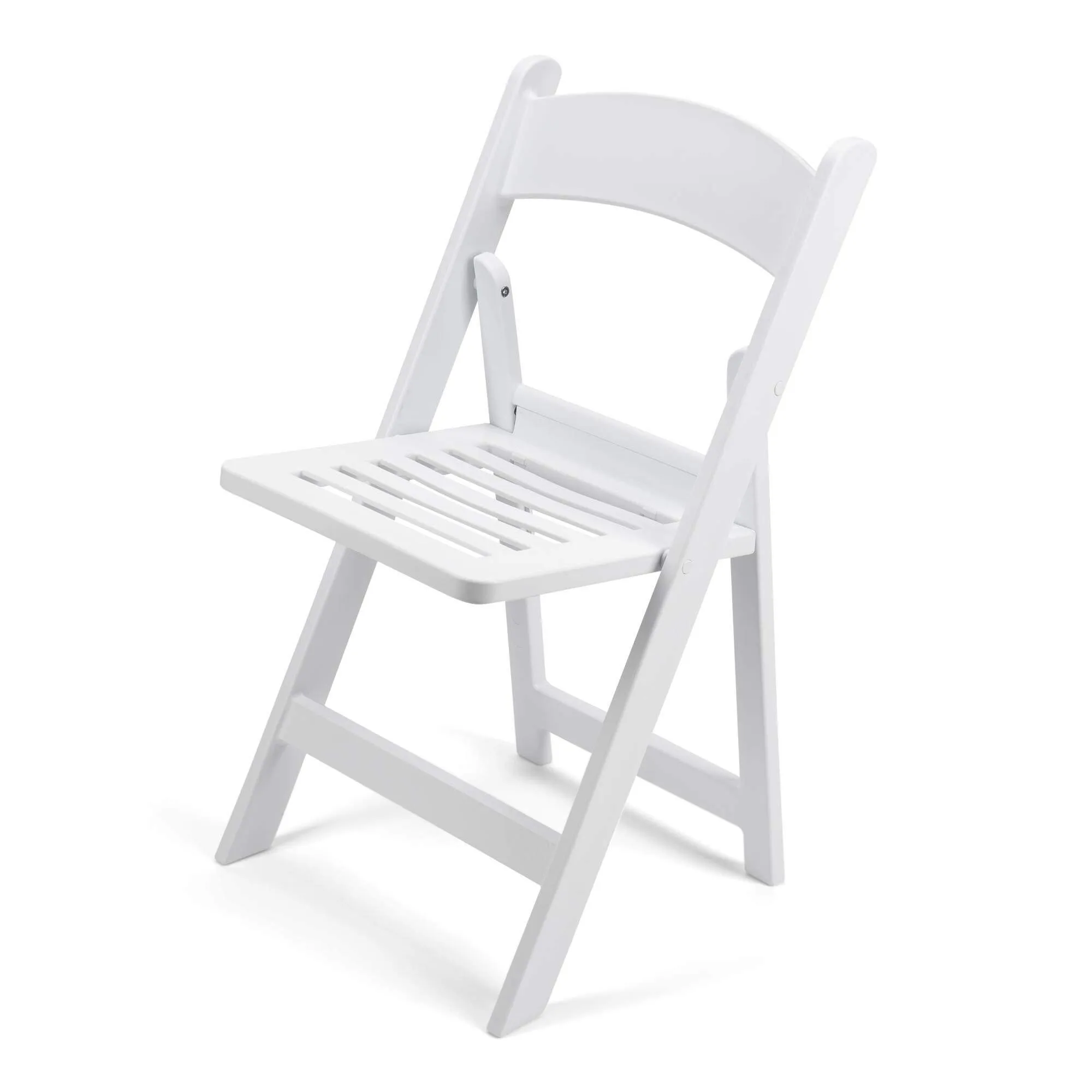 White Resin Folding Chair with Slatted Seat