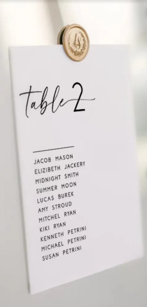 Seating Arrangement Cards (4in x 6in)