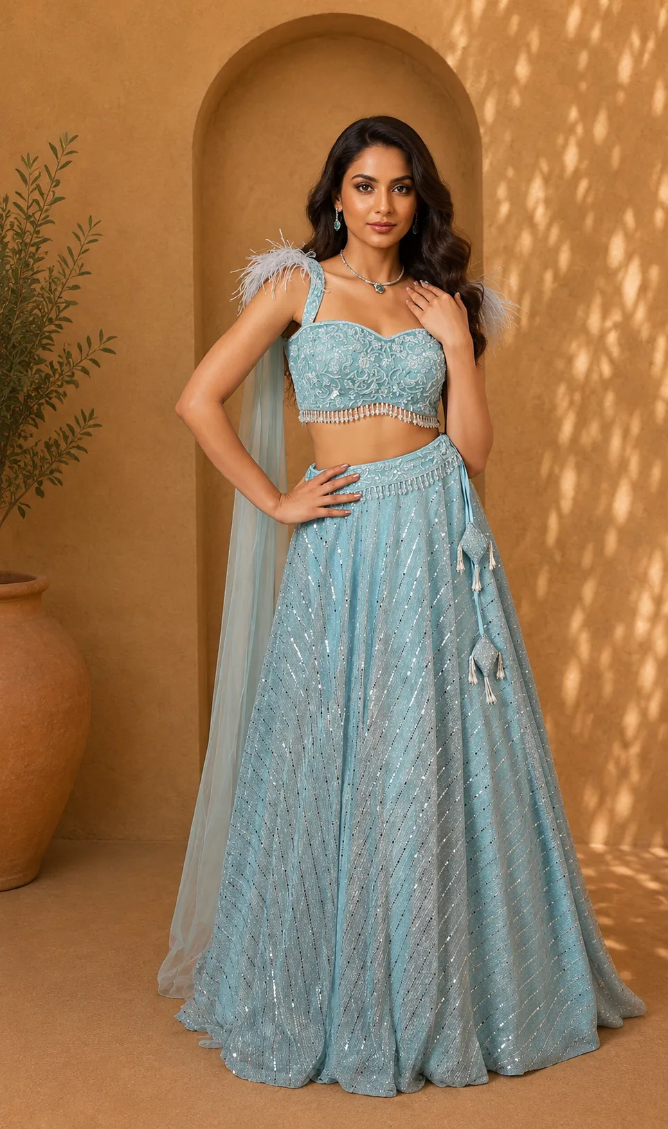Libas Cafe Feather Draped Lehenga Set